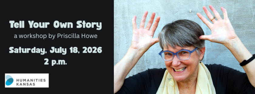 Smiling woman making jazz hands near her face. Text: Tell Your Own Story , July 18, 2026, 2 p.m.