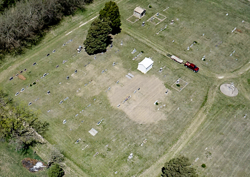 An overhead view of a cemetery.